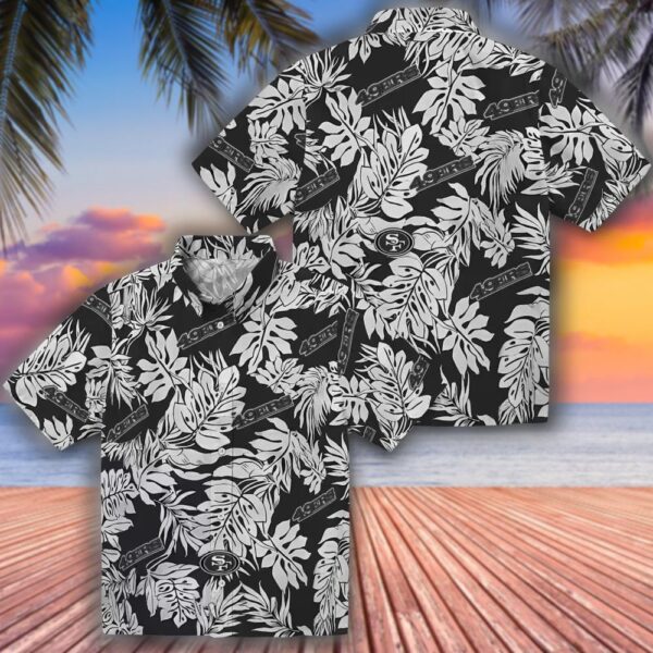 San Francisco 49ers Hawaiian Shirt Black Monstera Leaf Design 3