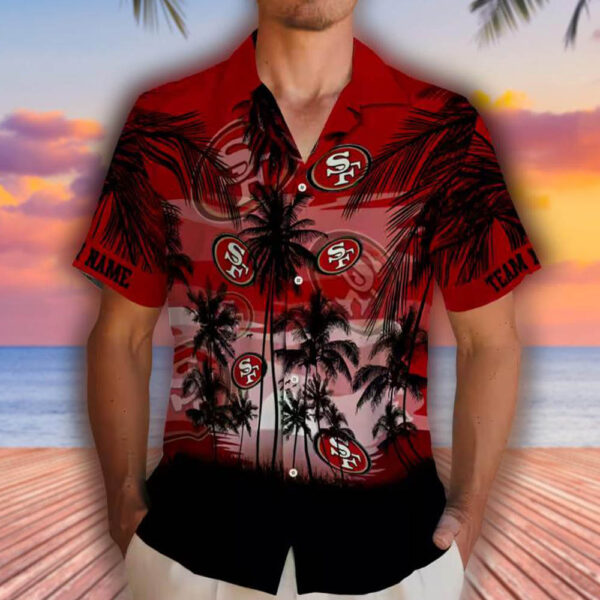 San Francisco 49ers Hawaiian Shirt Personalized Sunset Scene Red Black 2