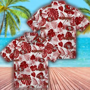 San Francisco 49ers Hawaiian Shirt Red White Tropical Design 3