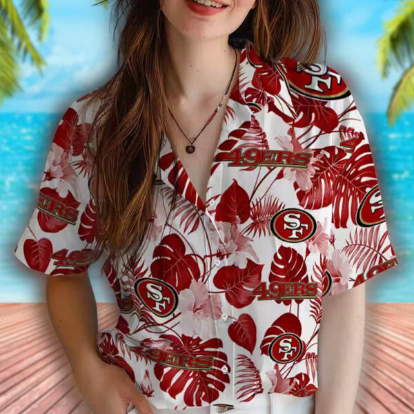 San Francisco 49ers Hawaiian Shirt Red White Tropical Design 4