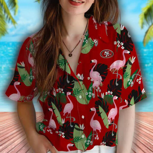 San Francisco 49ers Red Flamingo Leaf Hawaiian Shirt 4