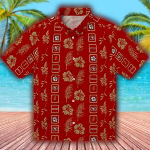 San Francisco 49ers Red Floral Hawaiian Shirt Framed Design 1