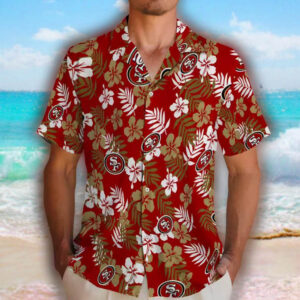 San Francisco 49ers Red Hawaiian Shirt Tropical Floral Design 2