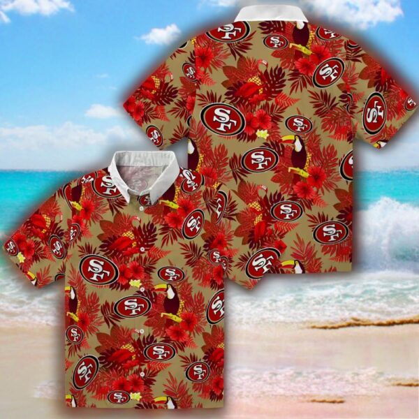 San Francisco 49ers Red Toucan Hawaiian Shirt Floral Design 3
