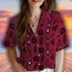Arizona Cardinals Floral Red Hawaiian Shirt Framed Design 4