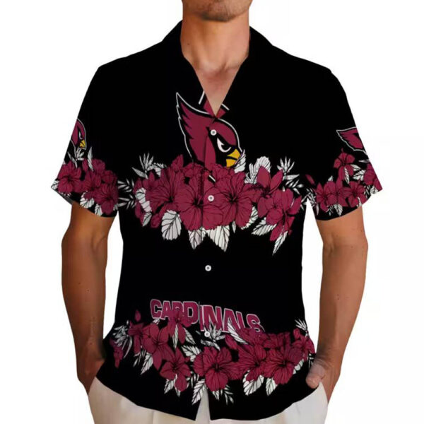 Arizona Cardinals Hawaiian Shirt Red Black Hibiscus Stripe Design 2
