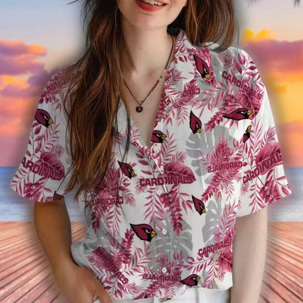Arizona Cardinals Hawaiian Shirt with Tropical Leaves Red White Design 4