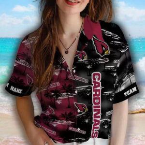 Arizona Cardinals Red Hawaiian Shirt with Palm Silhouettes Design 4