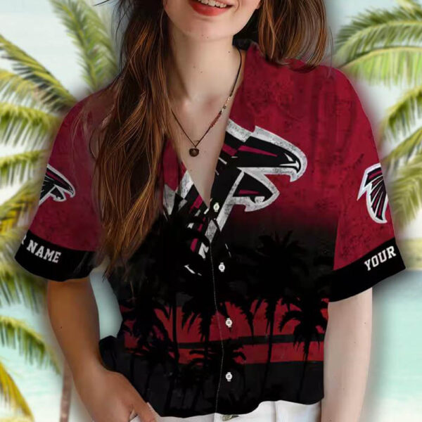 Atlanta Falcons Hawaiian Shirt Red Black Sunset Design Customizable 4
