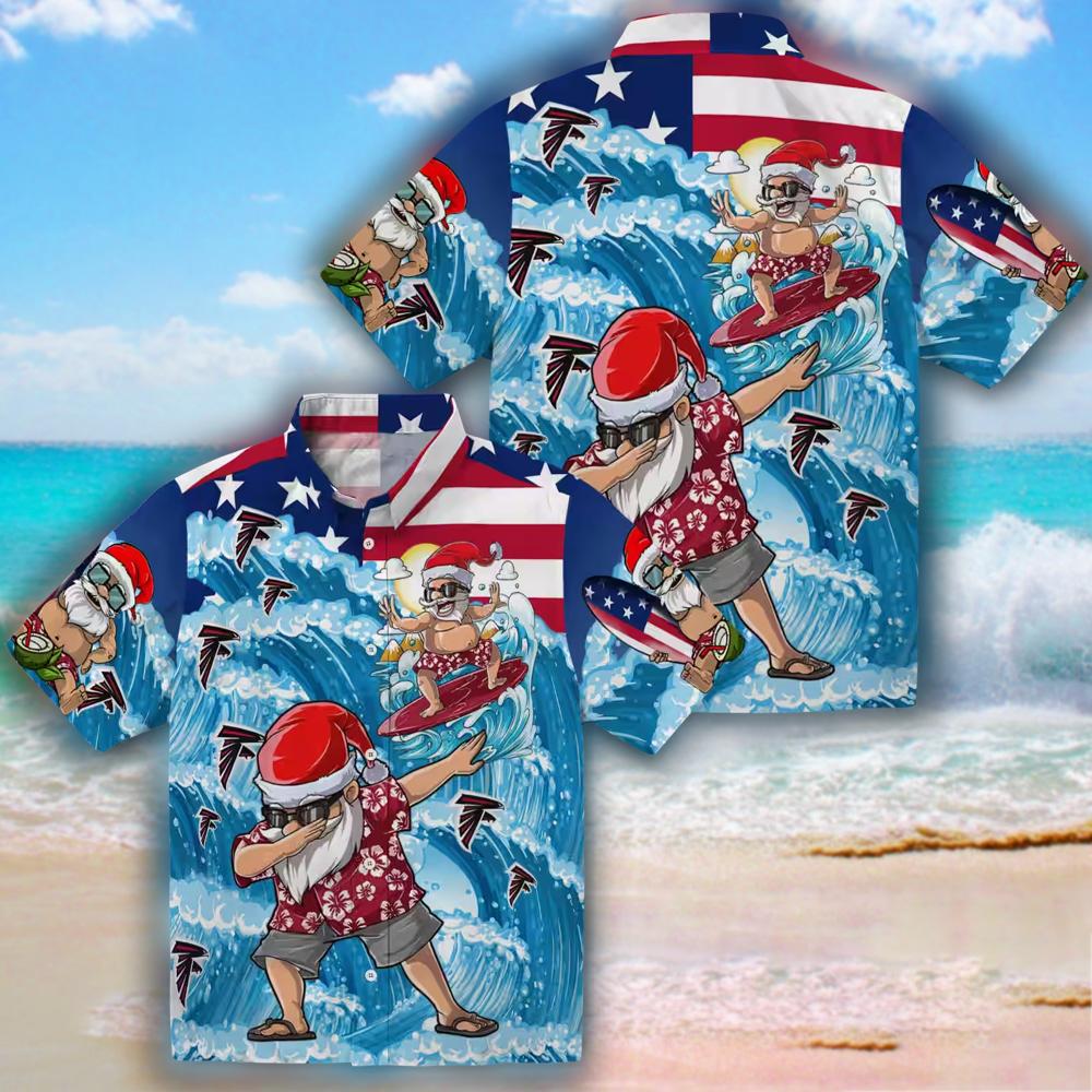 Atlanta Falcons Hawaiian Shirt Surfing Santa Blue Football Fan Gear Atlanta Falcons Hawaiian Shirt Surfing Santa Blue Football Fan Gear