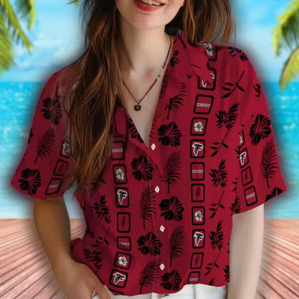 Atlanta Falcons Red Hawaiian Shirt with Floral Design Framed 4