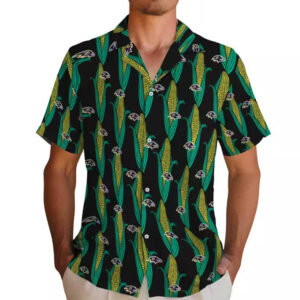 Baltimore Ravens Hawaiian Shirt Black Green Corn Motif Design 2