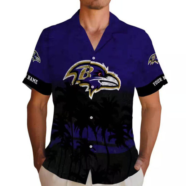 Baltimore Ravens Hawaiian Shirt Purple Black Sunset Design Custom 2