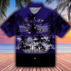 Baltimore Ravens Hawaiian Shirt Purple Black Sunset Scene Design 1