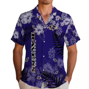 Baltimore Ravens Hawaiian Shirt Purple Hibiscus Print Football Fan Wear 2