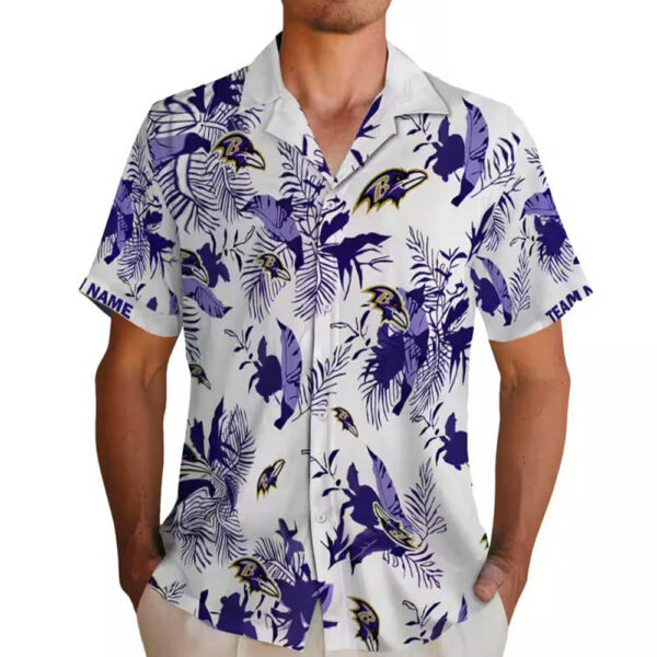 Baltimore Ravens Hawaiian Shirt Purple White Botanical Theme Personalized 2