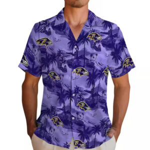 Baltimore Ravens Purple Hawaiian Shirt with Coastal Palms Design 2