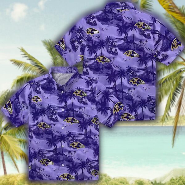 Baltimore Ravens Purple Hawaiian Shirt with Coastal Palms Design 3
