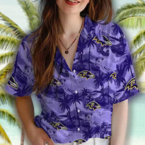 Baltimore Ravens Purple Hawaiian Shirt with Coastal Palms Design 4