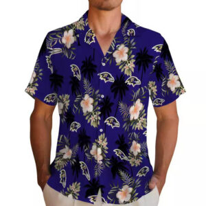 Baltimore Ravens Purple Hawaiian Shirt with Palm Tree Design 2