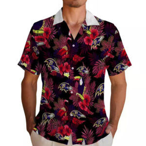 Baltimore Ravens Purple Red Floral Toucan Hawaiian Shirt 2
