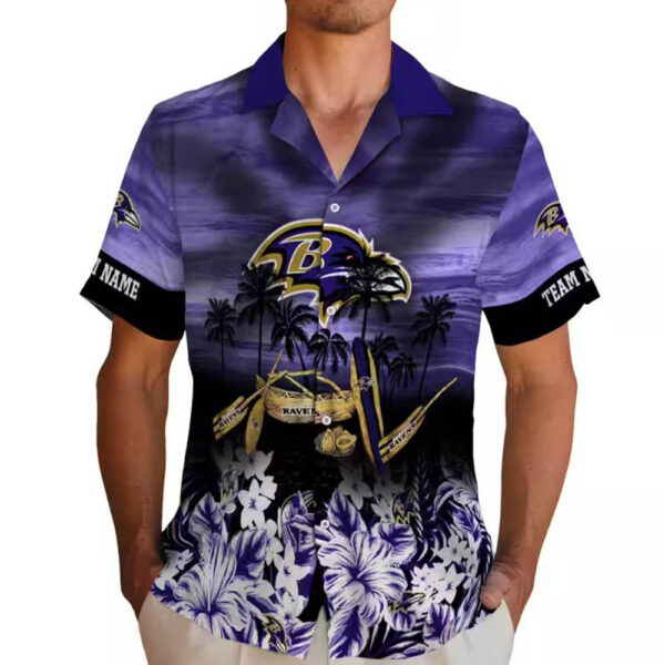 Baltimore Ravens Tropical Hawaiian Shirt Purple Canoe Design 2