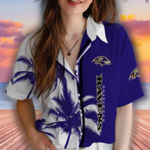 Baltimore Ravens Tropical Hawaiian Shirt Purple White Palm Design 4