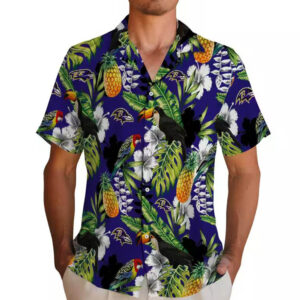 Baltimore Ravens Tropical Toucan Purple Green Hawaiian Shirt 2