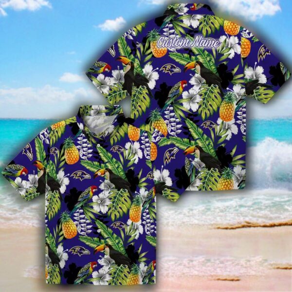 Baltimore Ravens Tropical Toucan Purple Green Hawaiian Shirt 3