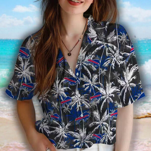 Buffalo Bills Hawaiian Shirt Blue Black Palm Pattern Design 4