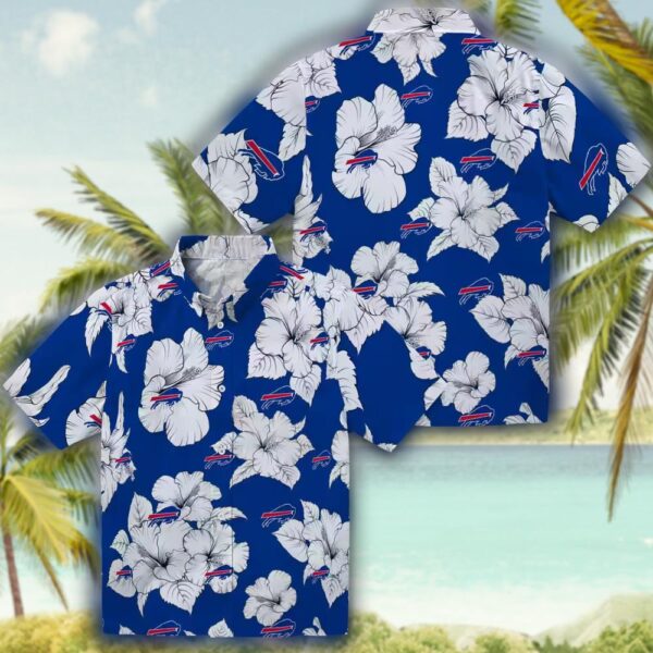 Buffalo Bills Hawaiian Shirt Blue White Hibiscus Design 3