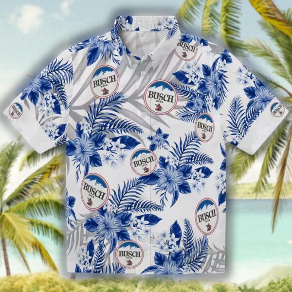 Buffalo Bills Hawaiian Shirt Blue White Hibiscus Palm Leaves Design 1