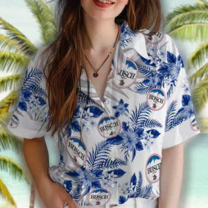 Buffalo Bills Hawaiian Shirt Blue White Hibiscus Palm Leaves Design 4