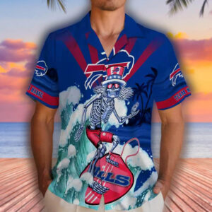Buffalo Bills Hawaiian Shirt Surfing Skeleton Design 2