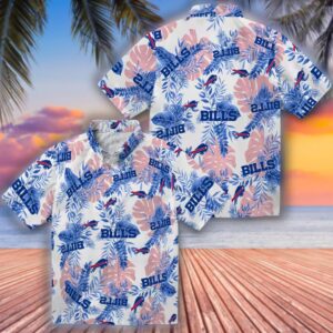 Buffalo Bills Hawaiian Shirt Tropical Leaves White Design 3