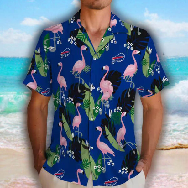 Buffalo Bills Hawaiian Shirt with Flamingo Leaf Blue Motif 2