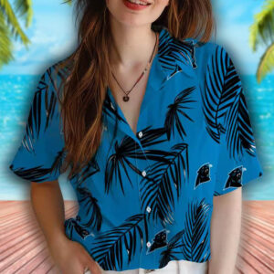 Carolina Panthers Blue Hawaiian Shirt with Palm Leaf Design 4