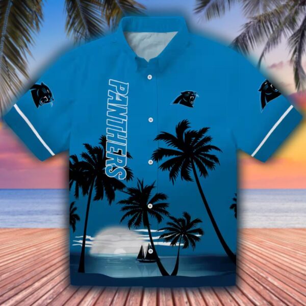 Carolina Panthers Hawaiian Shirt Beach Sunset Blue Black Design 1