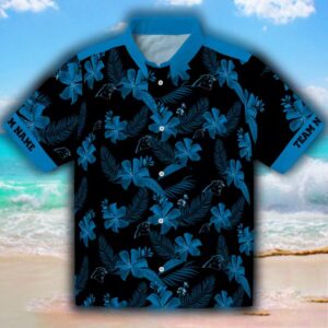 Carolina Panthers Hawaiian Shirt Black Botanical Print Personalized 1