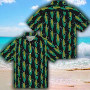 Carolina Panthers Hawaiian Shirt Black Green Corn Motifs Design 3