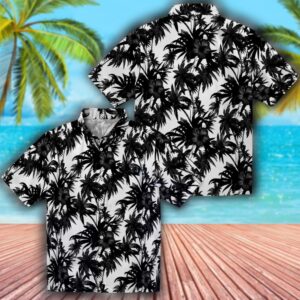Carolina Panthers Hawaiian Shirt Black White Palm Motifs Design 3