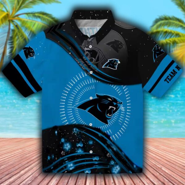 Carolina Panthers Hawaiian Shirt Blue Black Football Wave Design 1