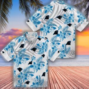 Carolina Panthers Hawaiian Shirt Hibiscus Palm Leaves Blue White 3