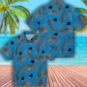 Carolina Panthers Hawaiian Shirt Leafy Palms Blue Design 3
