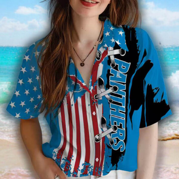 Carolina Panthers Hawaiian Shirt Stitched Flag Blue Design 4