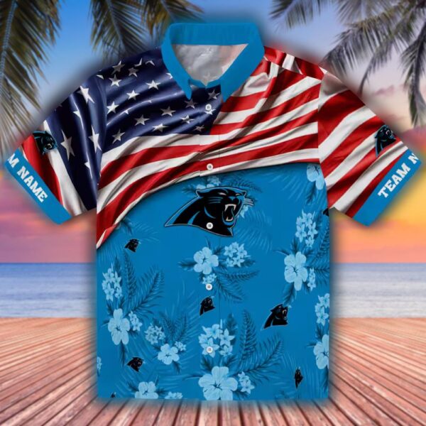 Carolina Panthers Hawaiian Shirt US Flag Hibiscus Blue Custom Design 1