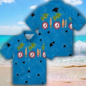 Carolina Panthers Surfboard Hawaiian Shirt Palm Blue Design 3