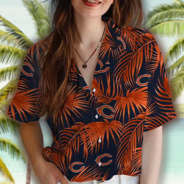 Chicago Bears Blue Hawaiian Shirt with Leafy Palms Design 4