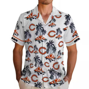Chicago Bears Hawaiian Shirt Blue White Palm Island Print Design 2