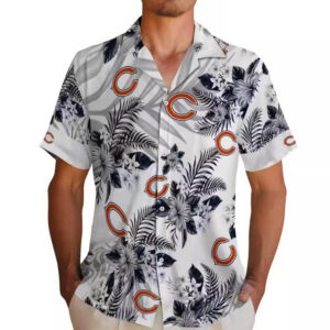 Chicago Bears Hawaiian Shirt Blue White Palm Leaves Design 2